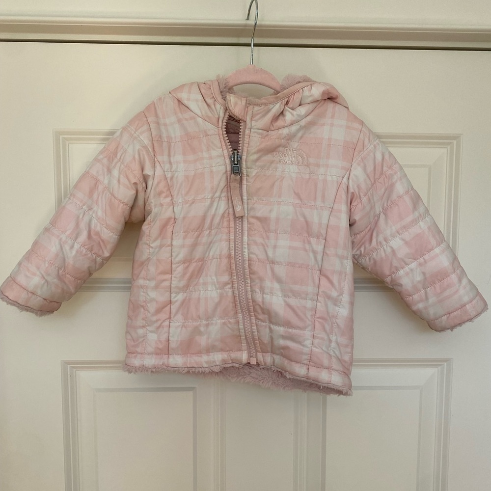North Face pink plaid reversible coat
